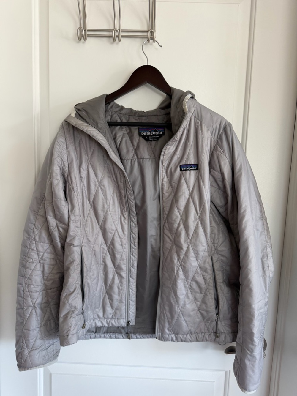 Patagonia Quilted Hooded Jacket in Light Gray